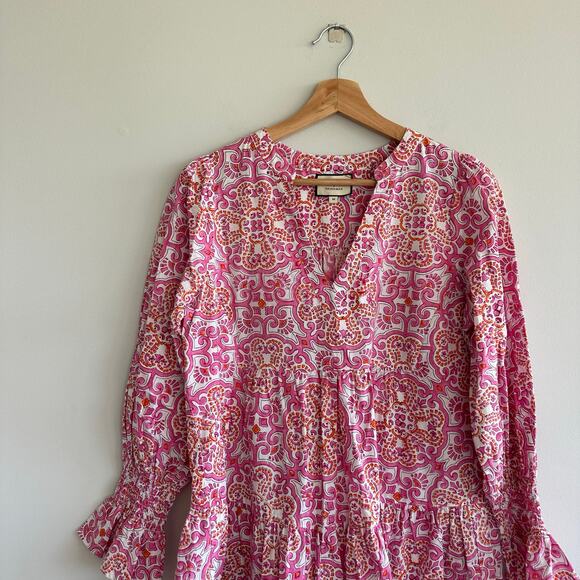 Tuckernuck Beach Block Print Kenzo Long Sleeve Dress Pink Orange M - Picture 10 of 11